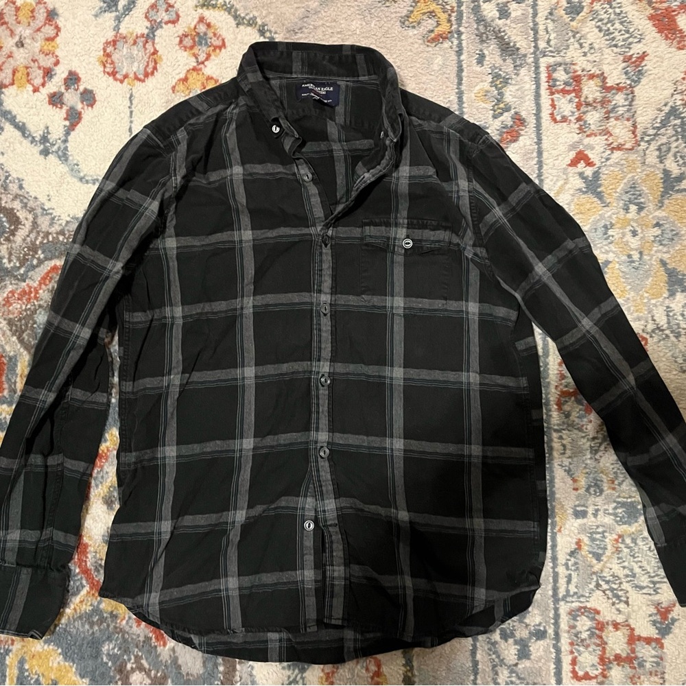 Black Plaid Button-Up Shirt